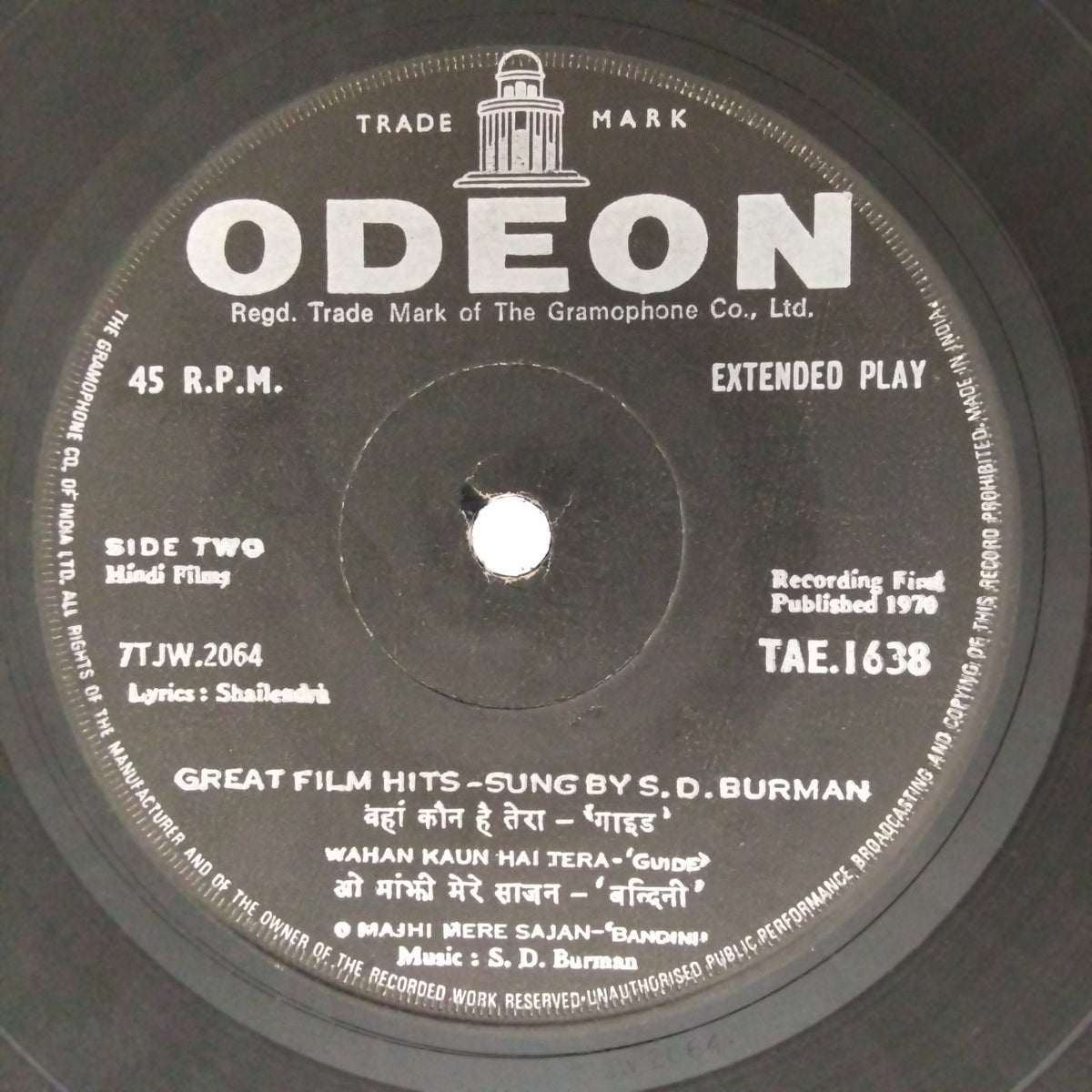 S. D. Burman - Great Film Hits - Sung by S. D. Burman (45-RPM)