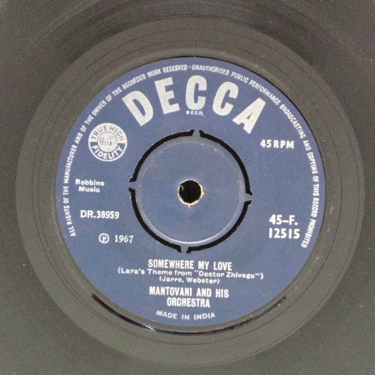 Mantovani and His Orchestra - Somewhere My Love / Games That Lovers Play (45-RPM)