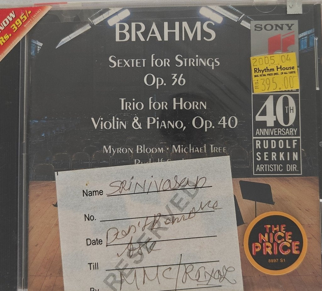 Johannes Brahms, Myron Bloom, Michael Tree, Rudolf Serkin - Sextet for Strings Op. 36 / Trio for Horn Violin & Piano Op. 40 (CD)