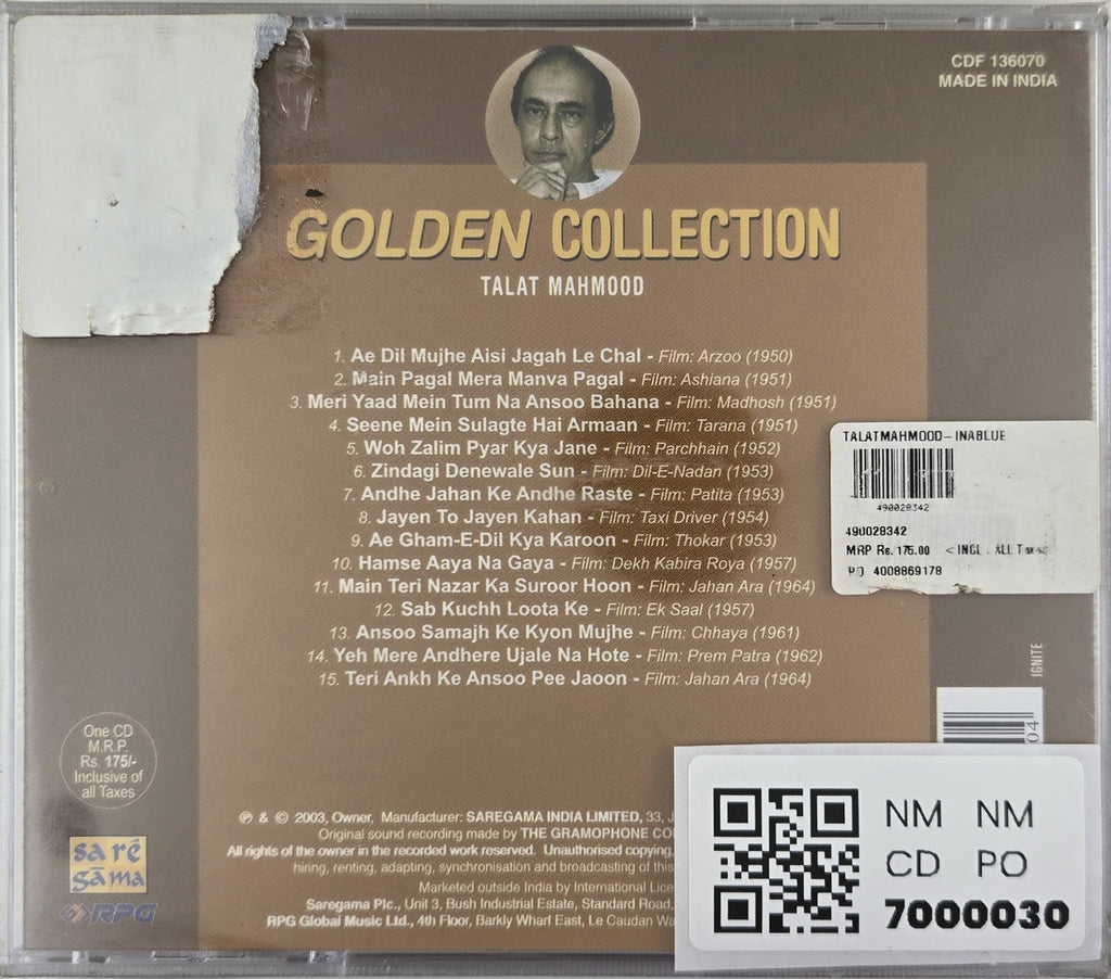 Talat Mahmood - Golden Collection In A Blue Mood (CD)