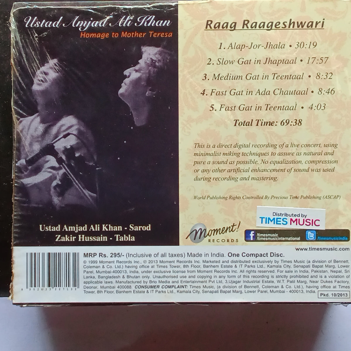 Amjad Ali Khan  - Homage To Mother Teresa - Raag Raageshwari (CD)