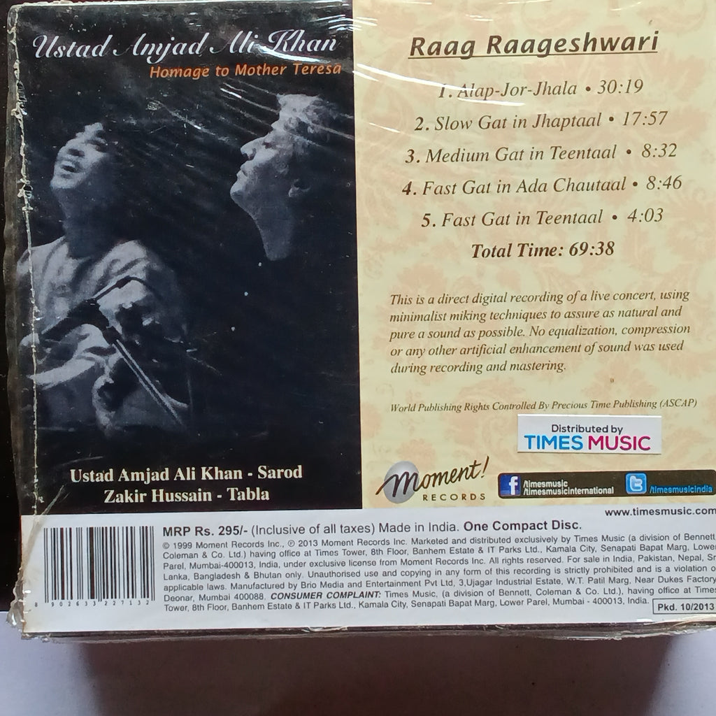 Amjad Ali Khan  - Homage To Mother Teresa - Raga Raageshwari  (CD)