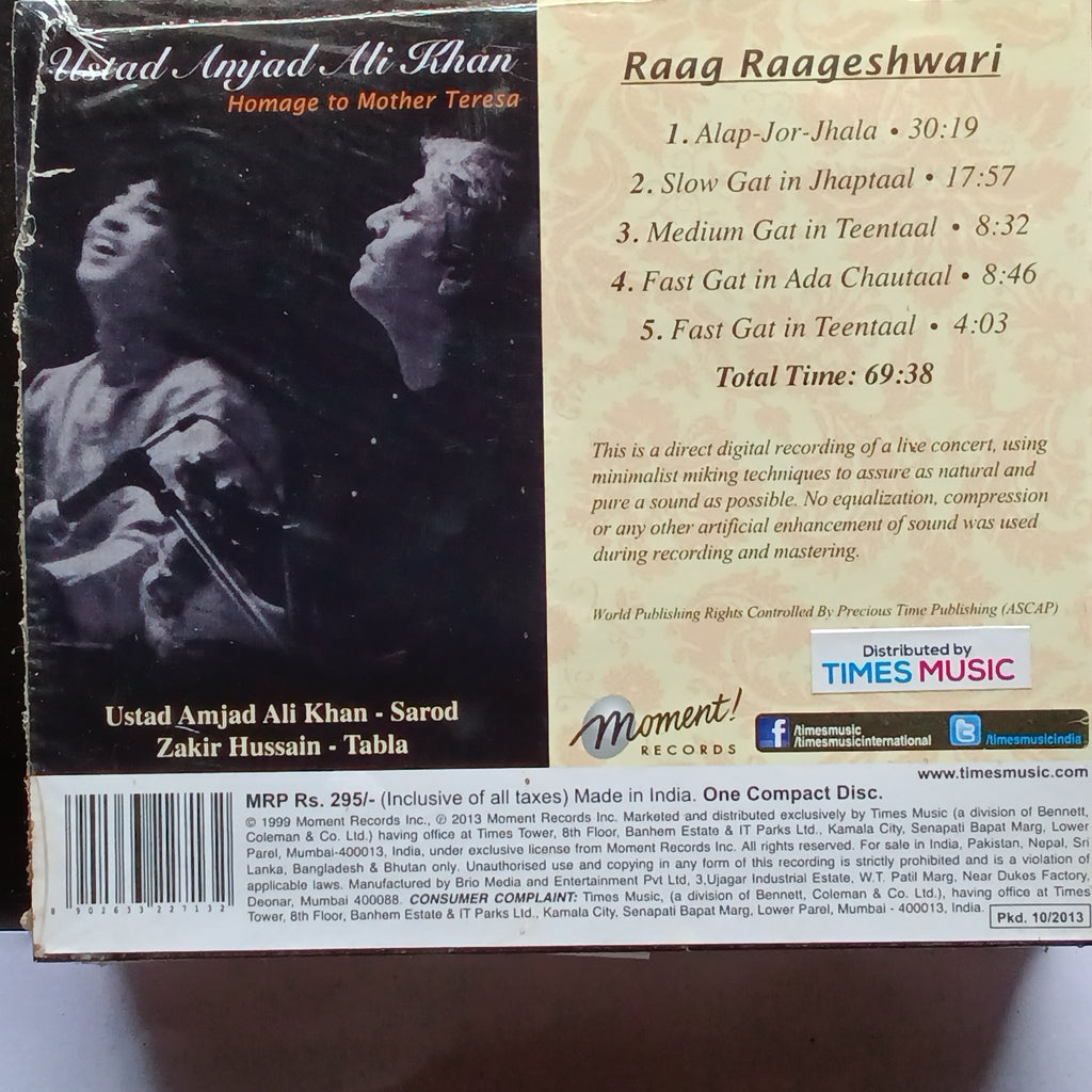 Amjad Ali Khan  - Homage To Mother Teresa - Raag Raageshwari  (CD)