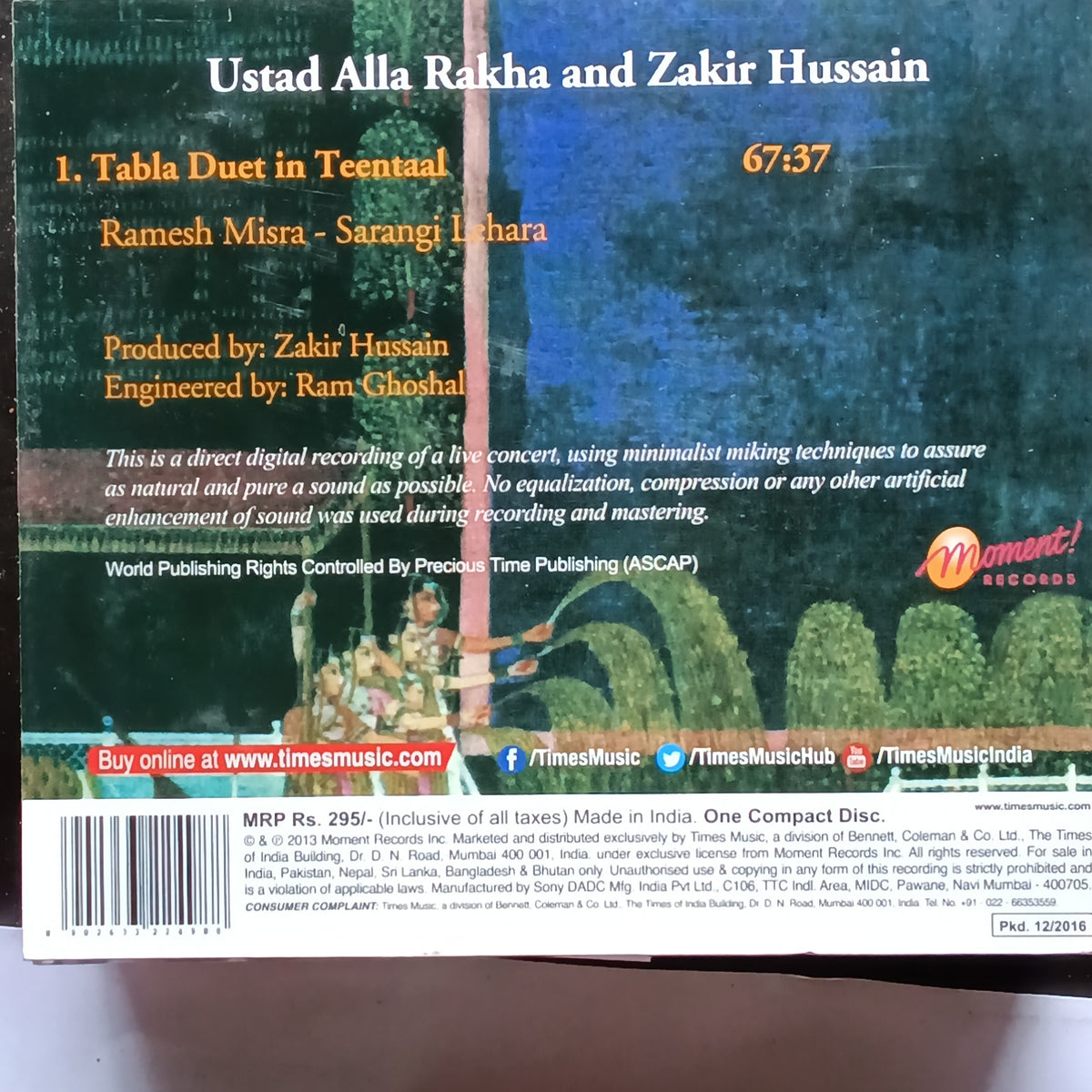 Alla Rakha And Zakir Hussain  - Tabla Duet In Teental  (CD)