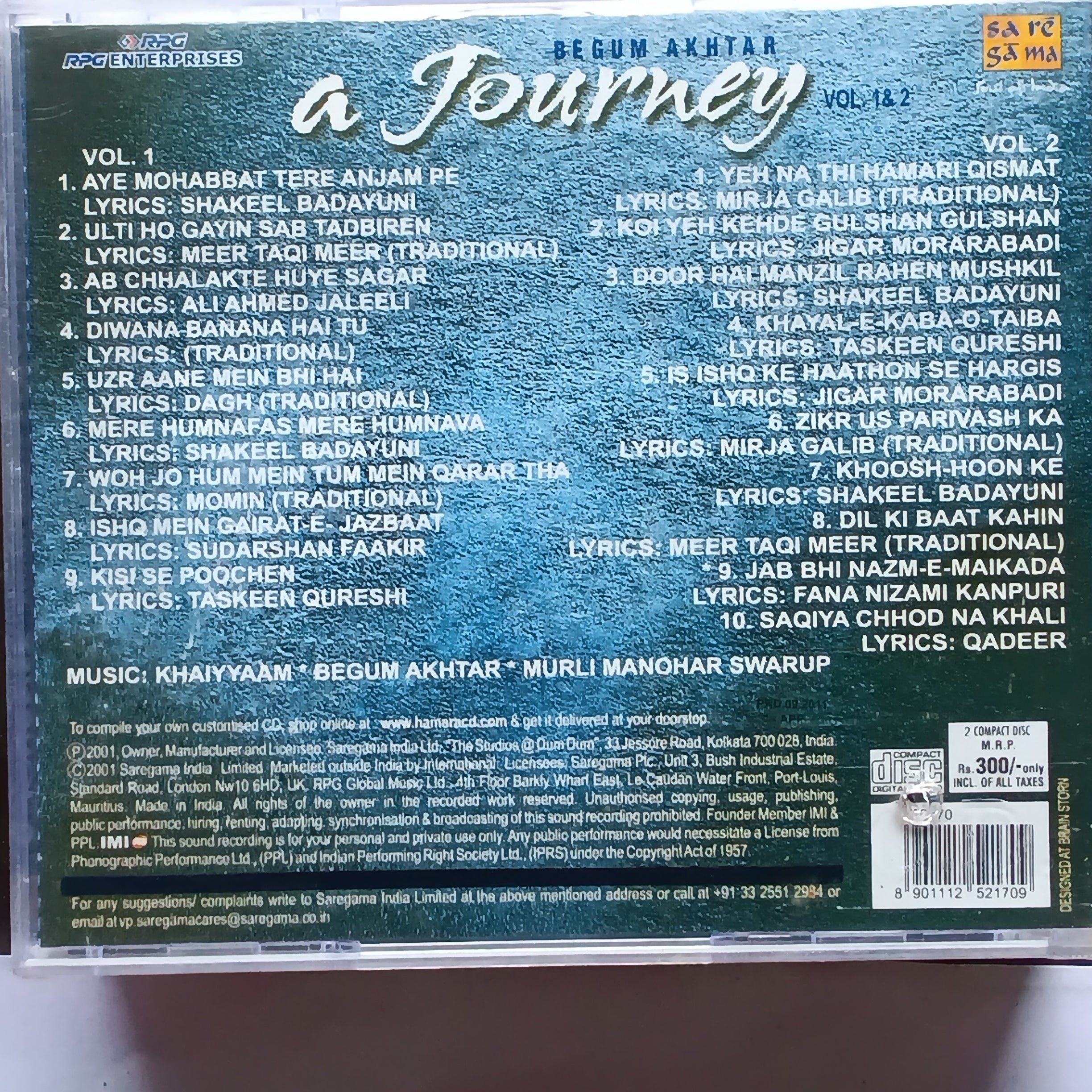 Begum Akhtar  - A Journey - Her Greatest Collection Ever - Vol. 1 & 2 (CD) [2]
