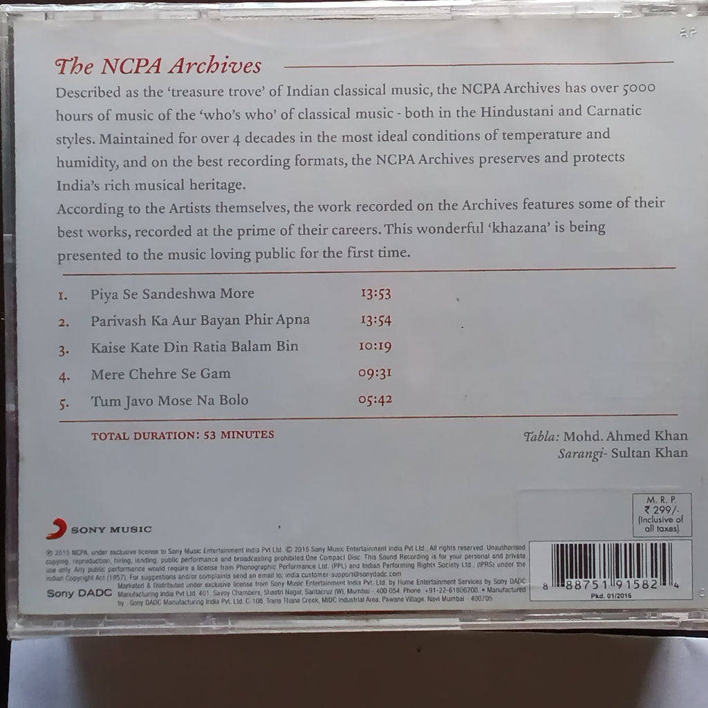 Begum Akhtar  - Masterworks From The NCPA Archives (CD)