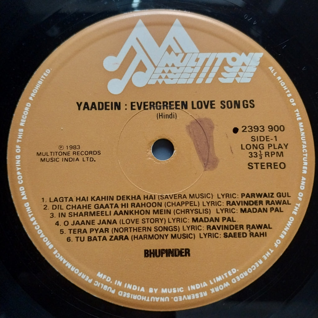 Bhupinder Singh  - Yaadein Evergreen Love Songs (Vinyl)