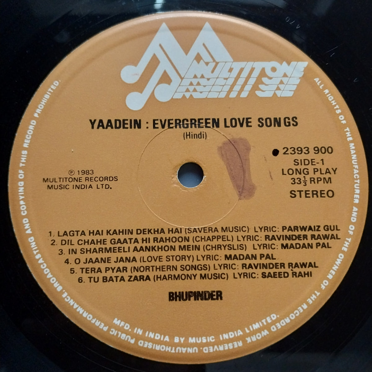 Bhupinder Singh  - Yaadein Evergreen Love Songs (Vinyl)