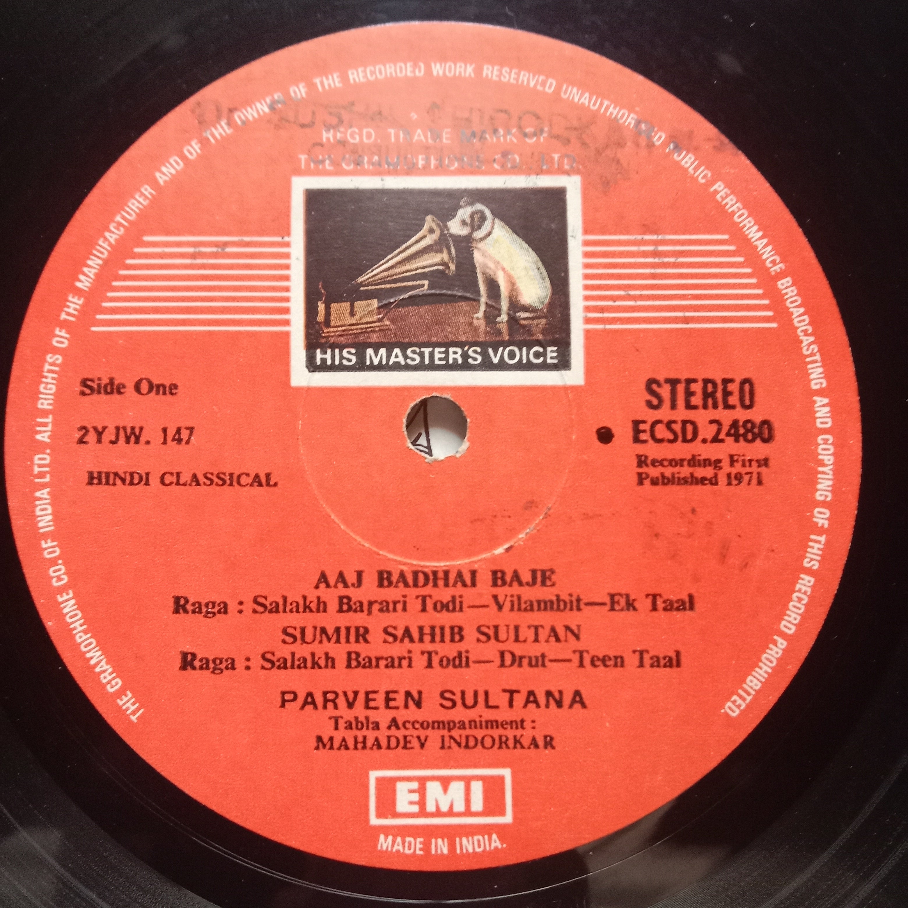 Parveen Sultana* - Raga: Salakh Barari Todi • Raga: Lalita • Khamaj Thumri (Vinyl)