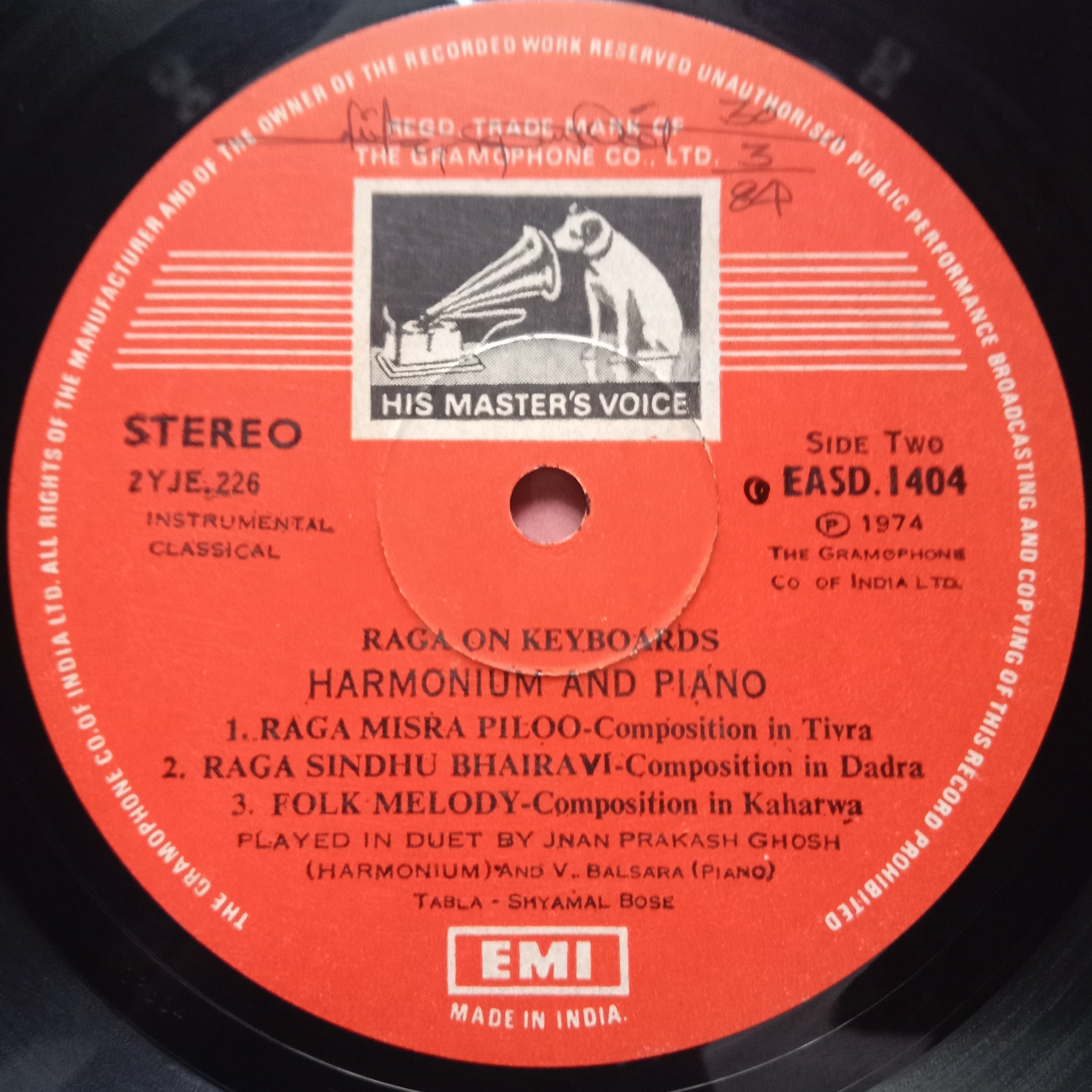Jnan Prakash Ghosh & V. Balsara  - Raga On Keyboard (Vinyl)
