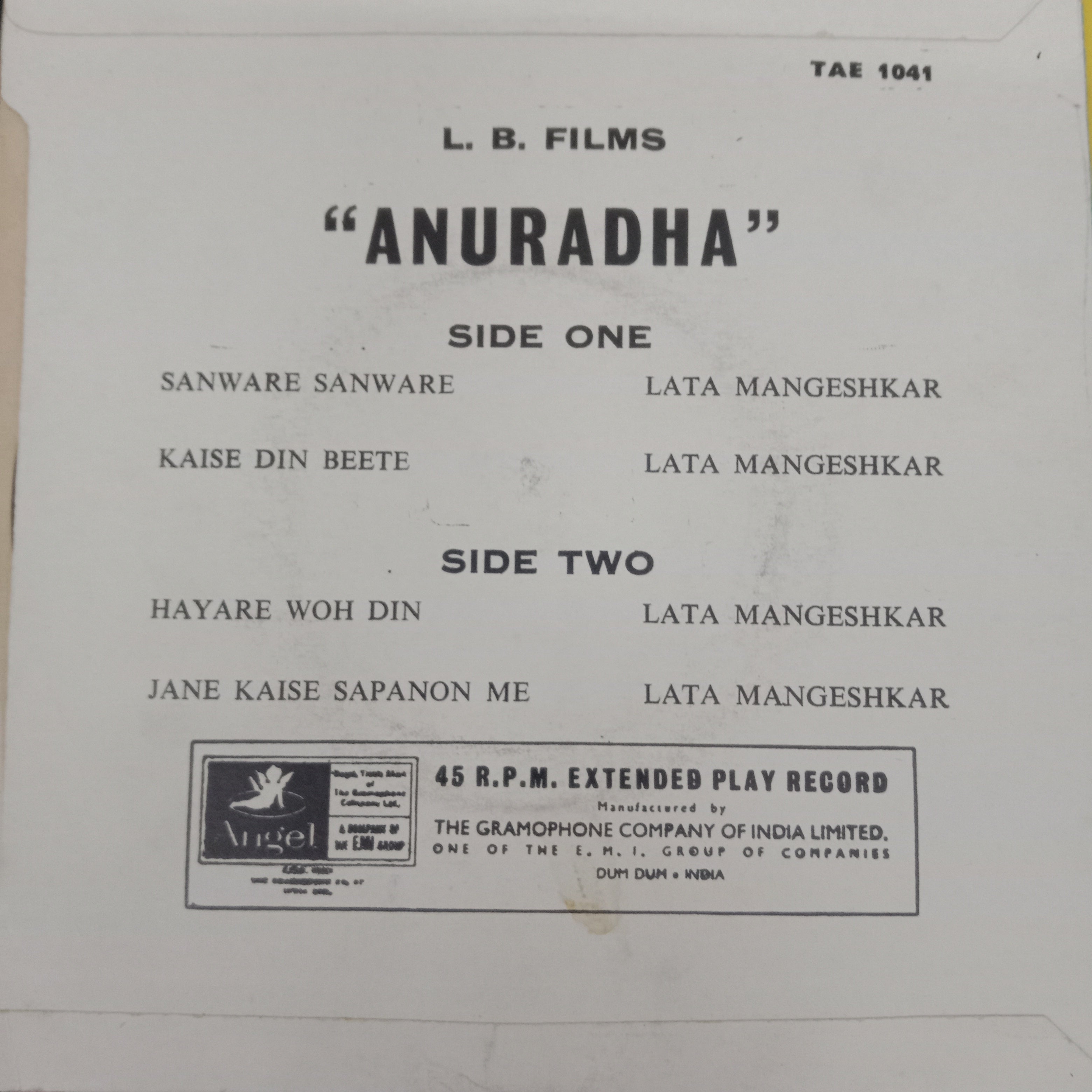 Lata Mangeshkar, Pt. Ravi Shankar -  Anuradha (45-RPM)