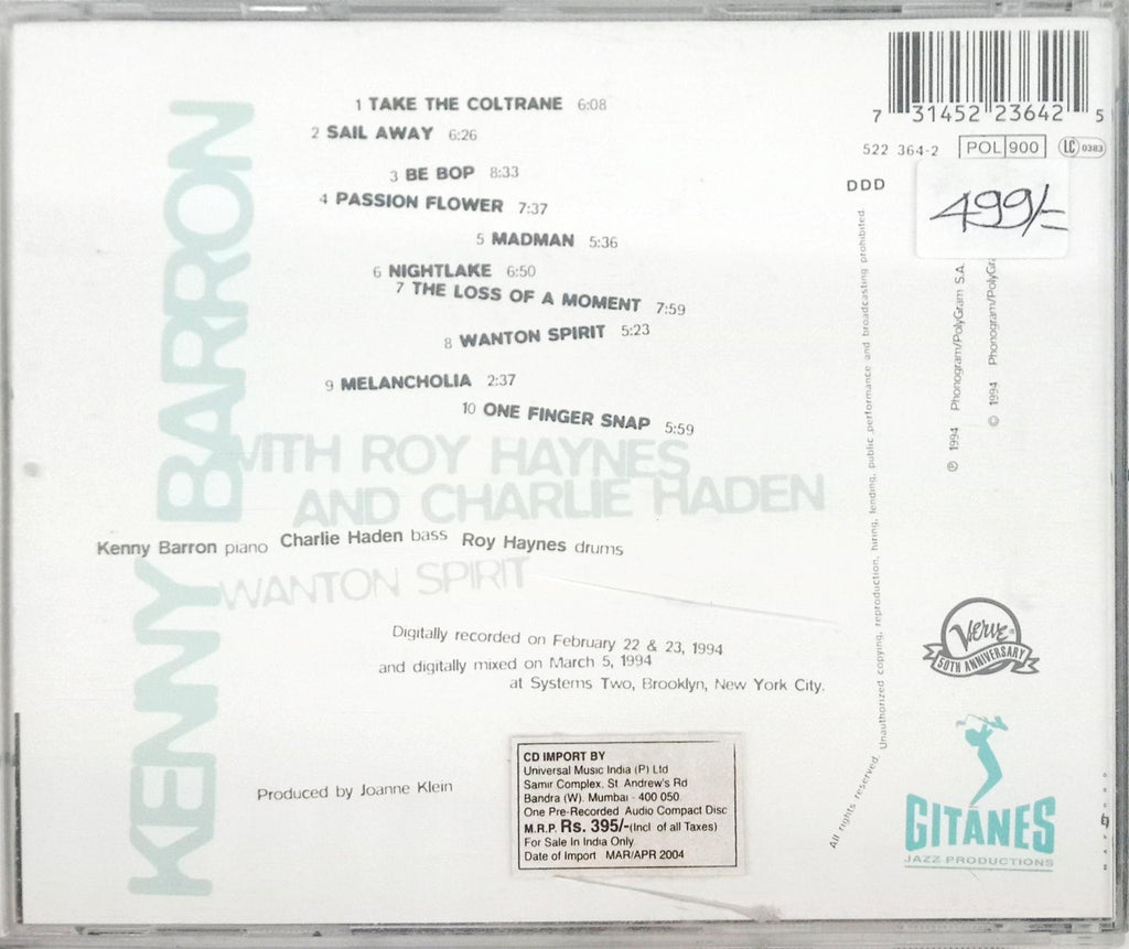 Kenny Barron with Roy Haynes and Charlie Haden -  Wanton Spirit (CD)