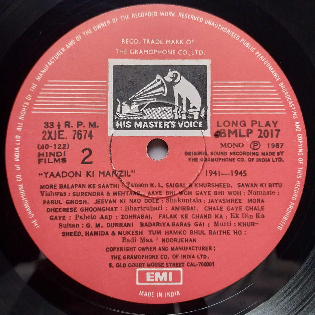 Various  - Yaadon Ki Manzil - Down Memory Lane Vol.2 (1941-1945) (Vinyl)