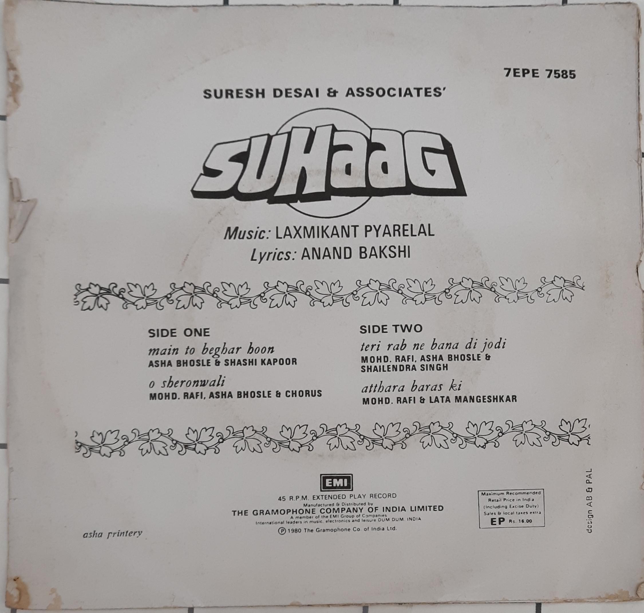 Laxmikant Pyarelal*, Anand Bakshi  - Suhaag (45-RPM)