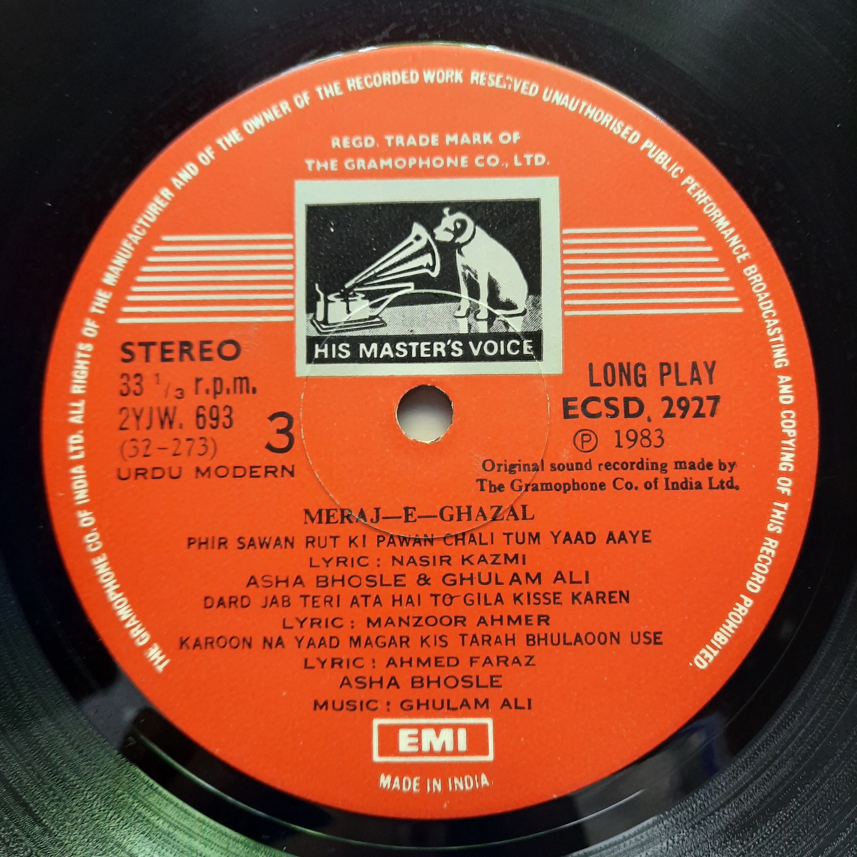 Asha Bhosle Presented By Ghulam Ali  - Meraj-E-Ghazal (Vinyl)