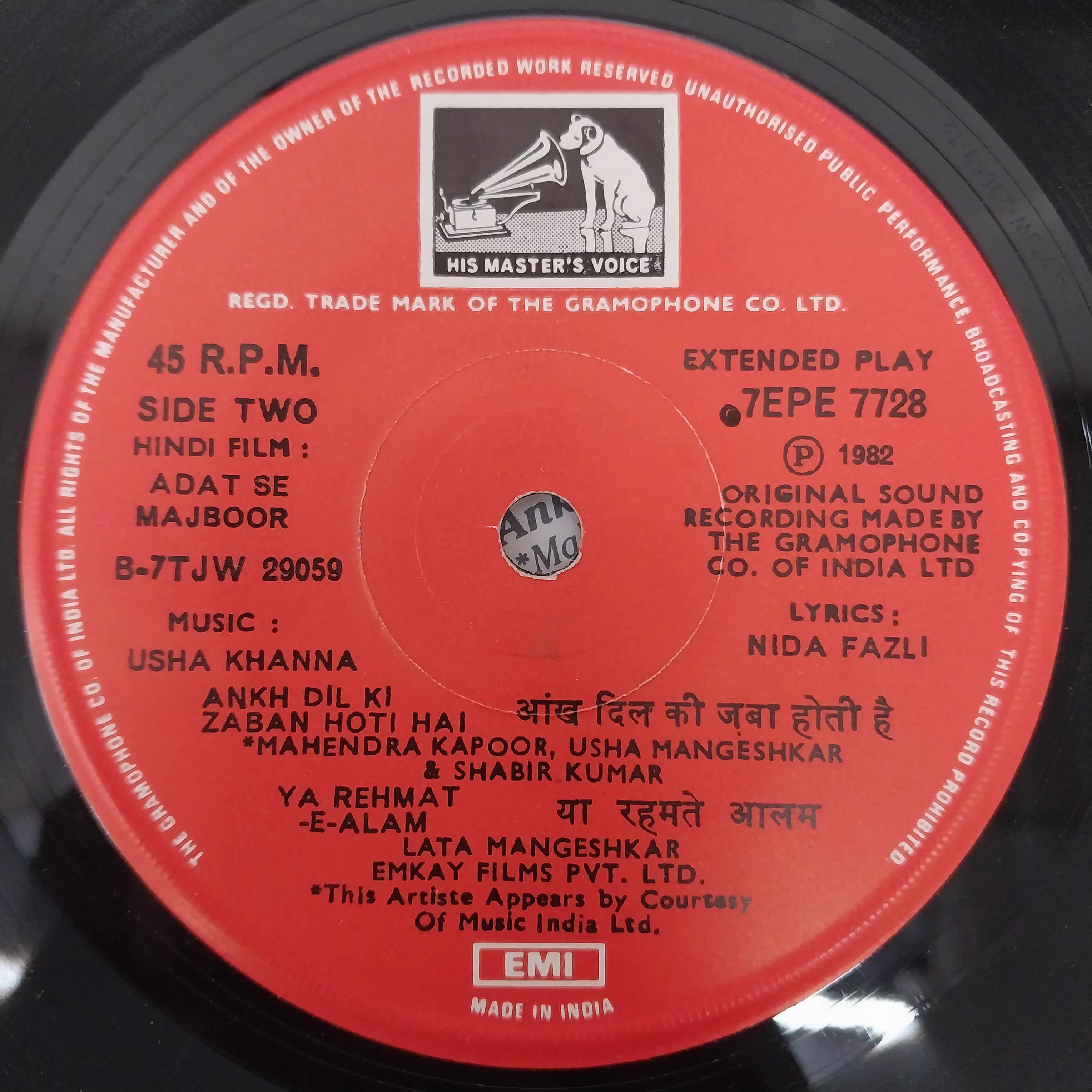 Usha Khanna  - Adat Se Majboor (45-RPM)