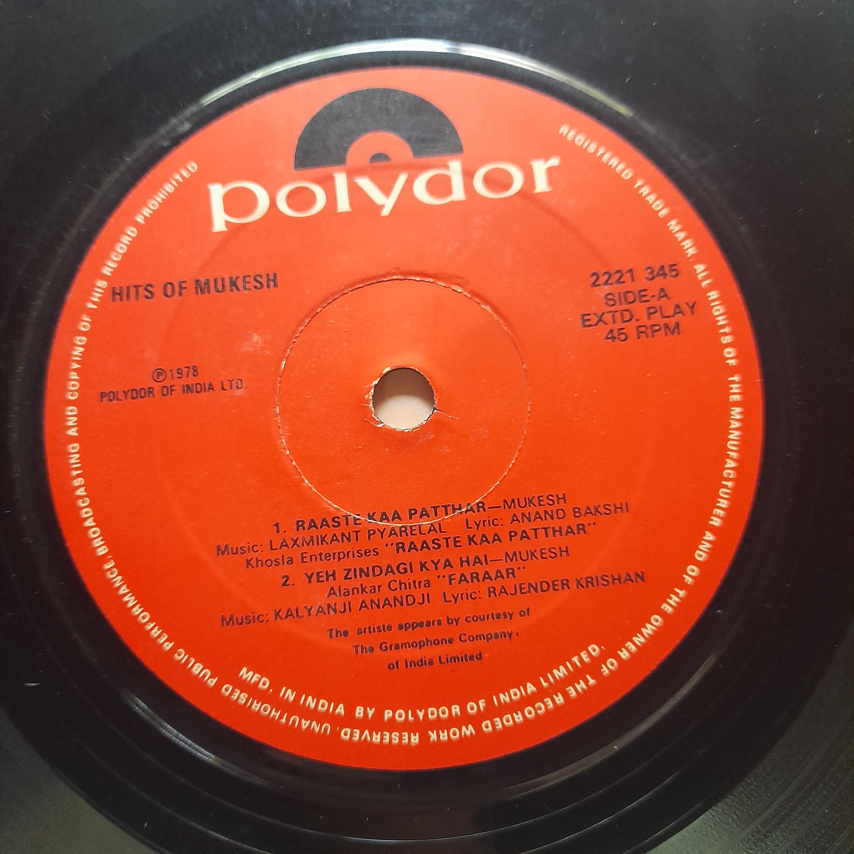 Mukesh  - Hits Of Mukesh (45-RPM)