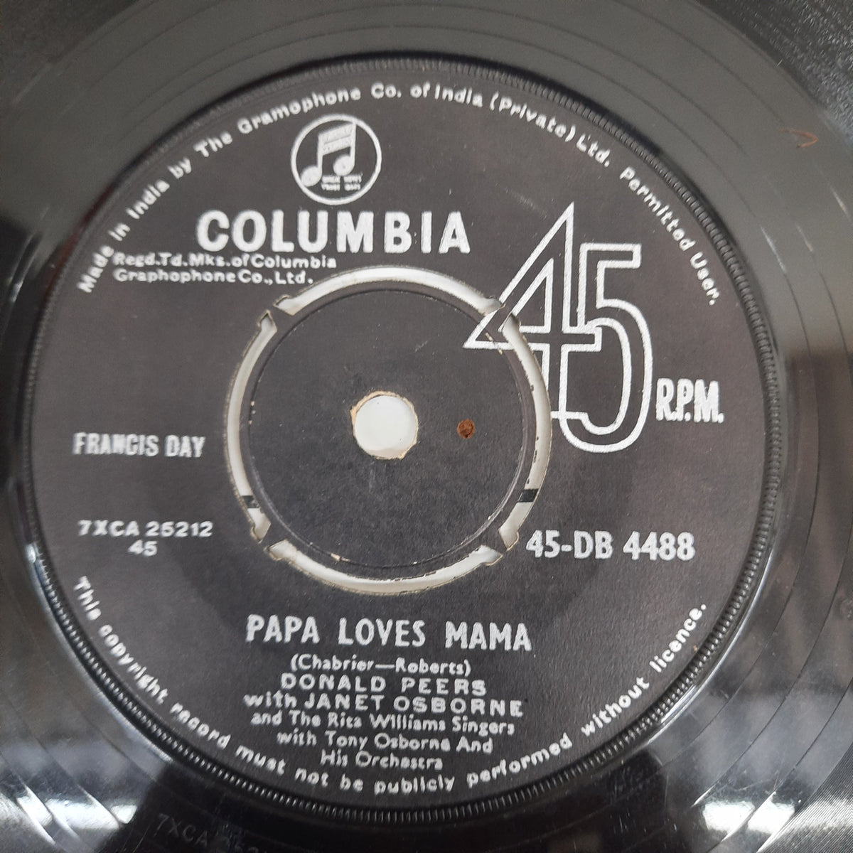 Donald Peers And The Rita Williams Singers - Papa He Loves Mama (45-RPM)