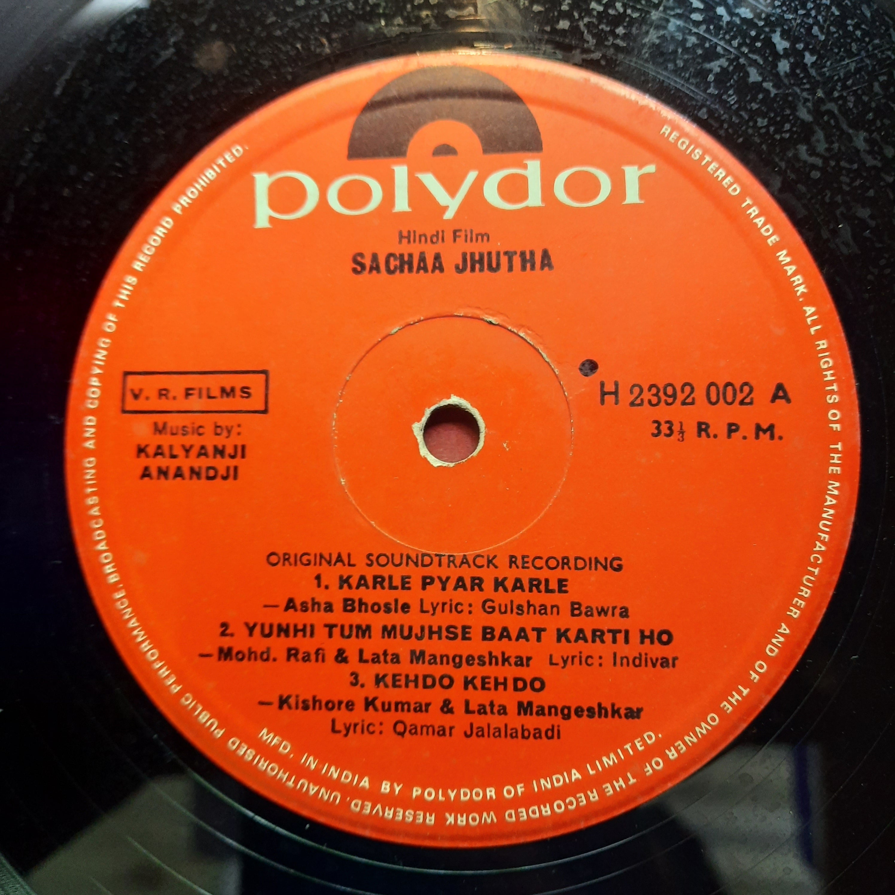 Kalyanji Anandji* - Sachaa Jhutha (Vinyl)