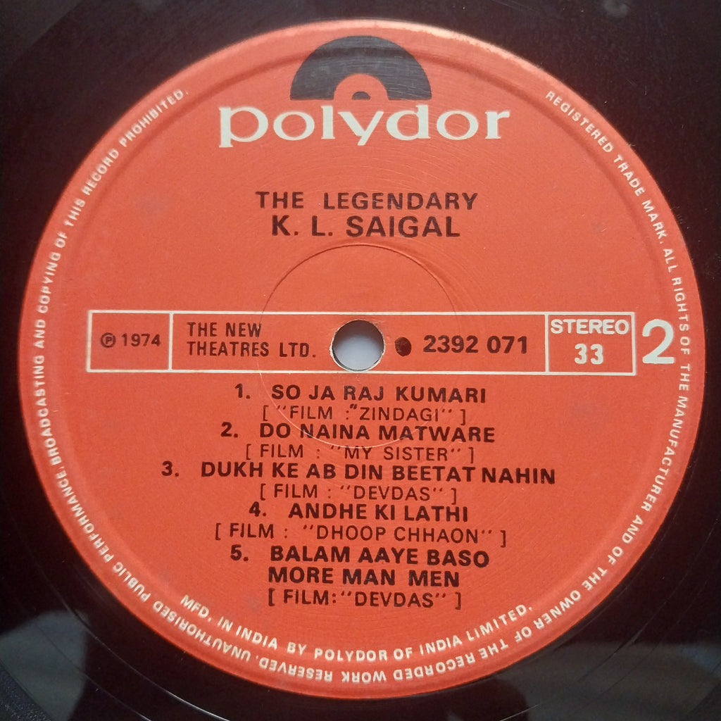 K. L. Saigal - The Legendary K. L. Saigal (Vinyl)