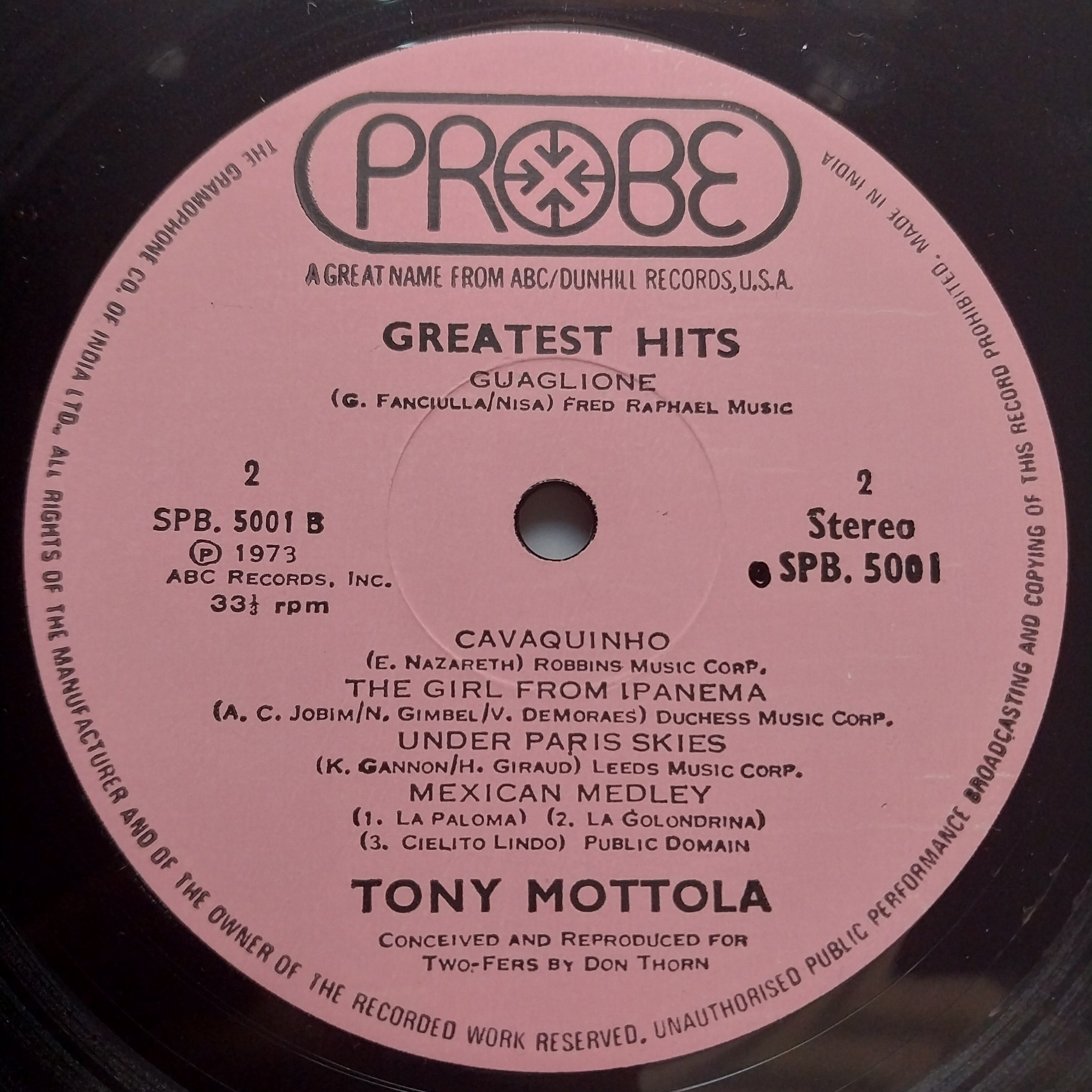 Tony Mottola - Greatest Hits  (Vinyl)