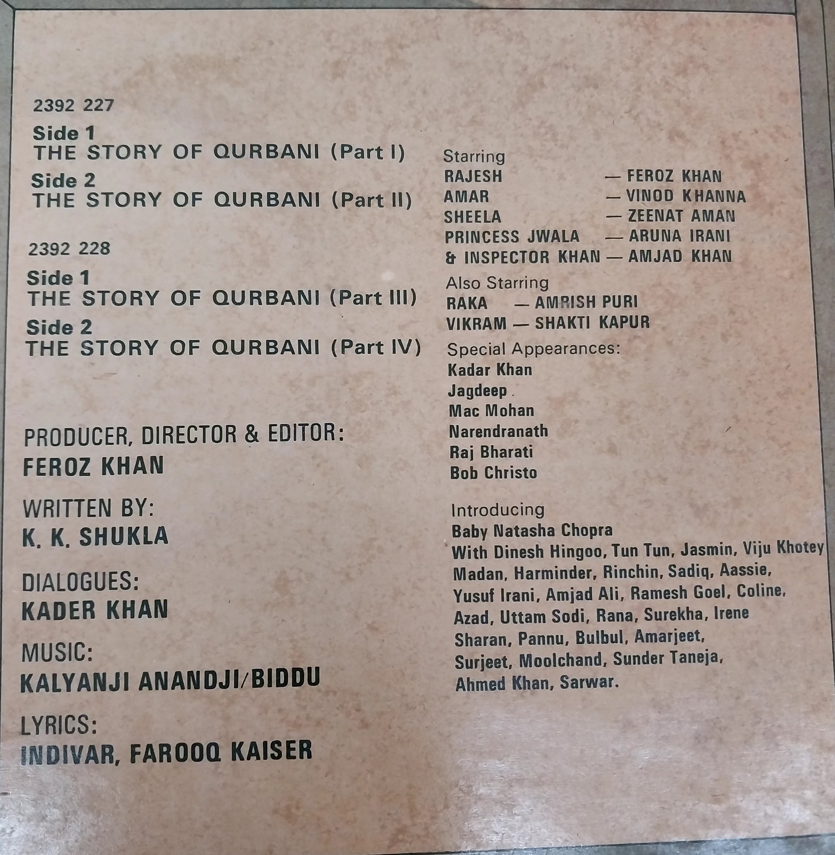 Kalyanji-Anandji / Biddu - Qurbani (Dialogue Album) (Vinyl) (2)