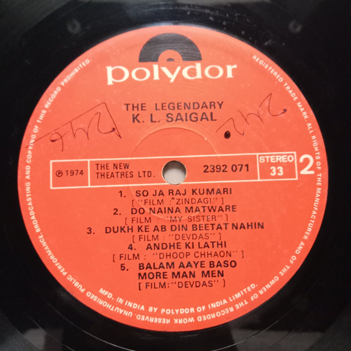 K. L. Saigal - The Legendary K. L. Saigal (Vinyl)