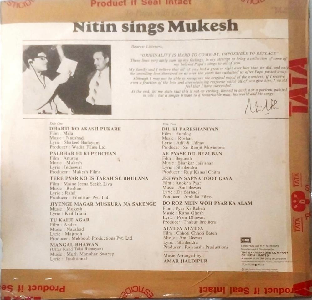 Nitin* – To Papa With Love (Nitin Sings Mukesh)(Vinyl)