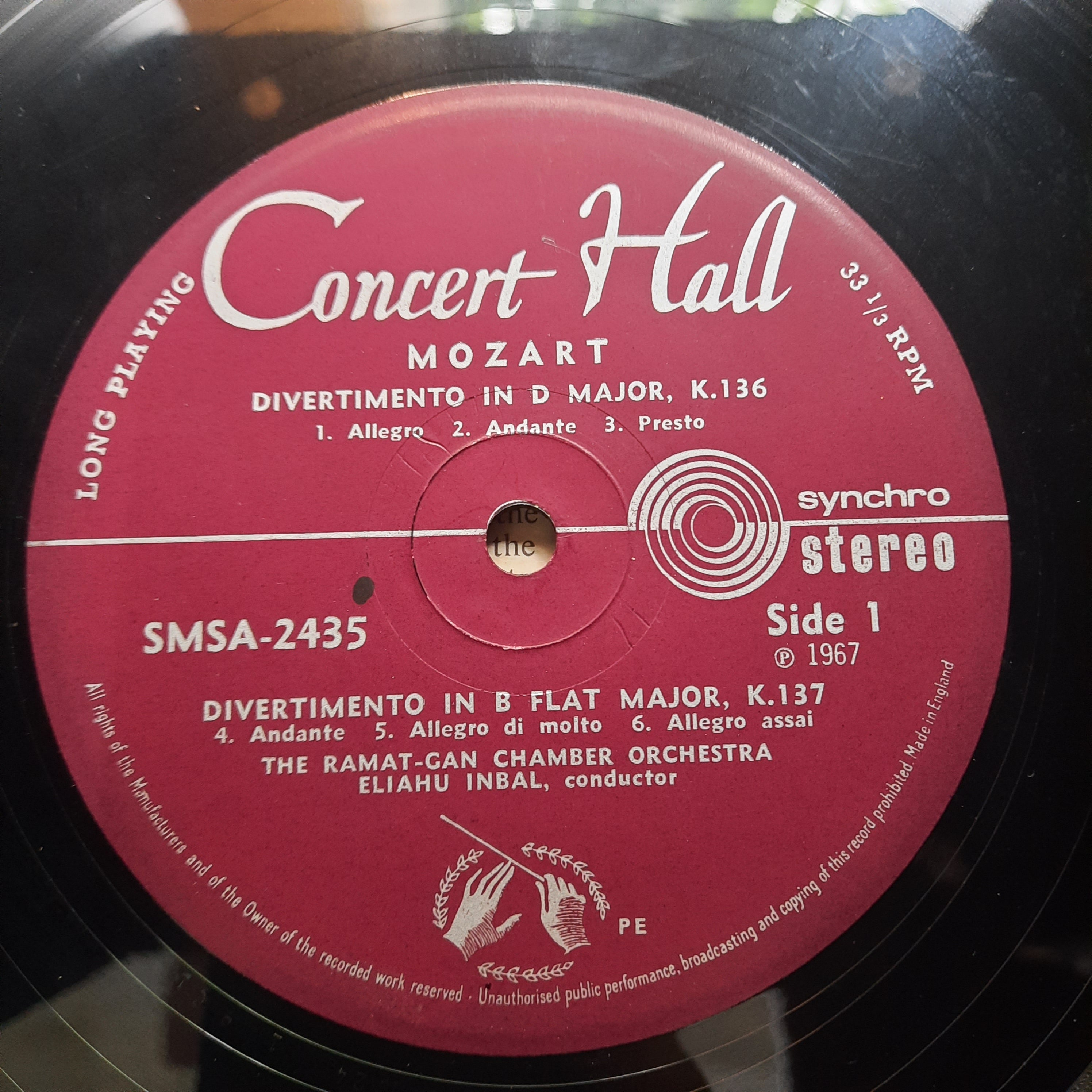 Mozart*, Orchestre De Chambre Ramat-Gan* Direction Eliahu Inbal  - Three Divertimenti For Strings / Adagio & Fugue (Vinyl)