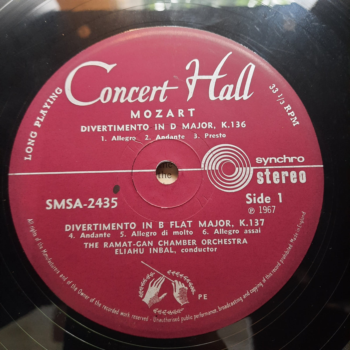 Mozart*, Orchestre De Chambre Ramat-Gan* Direction Eliahu Inbal  - Three Divertimenti For Strings / Adagio & Fugue (Vinyl)