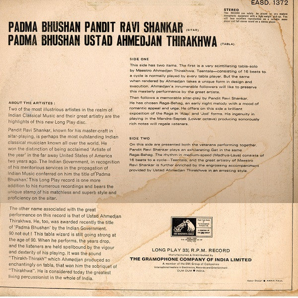 Ravi Shankar / Ustad Ahmedjan Thirakhwa - Padma Bhushan Pandit Ravi Shankar / Padma Bhushan Ustad Ahmedjan Thirakhwa (Vinyl) Image