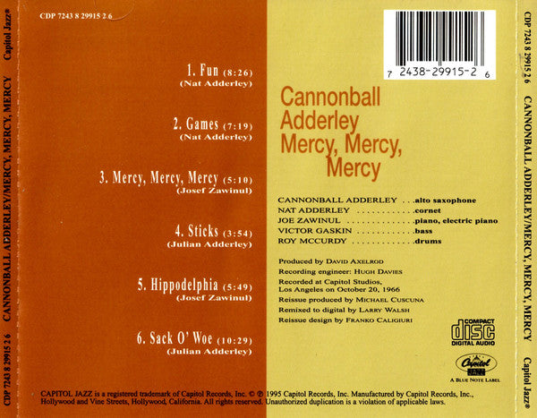 Cannonball Adderley Quintet, The - Mercy, Mercy, Mercy! - Live At "The Club" (CD) Image