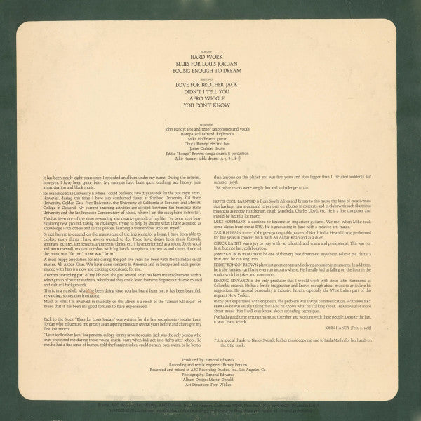 John Handy - Hard Work (Vinyl) Image
