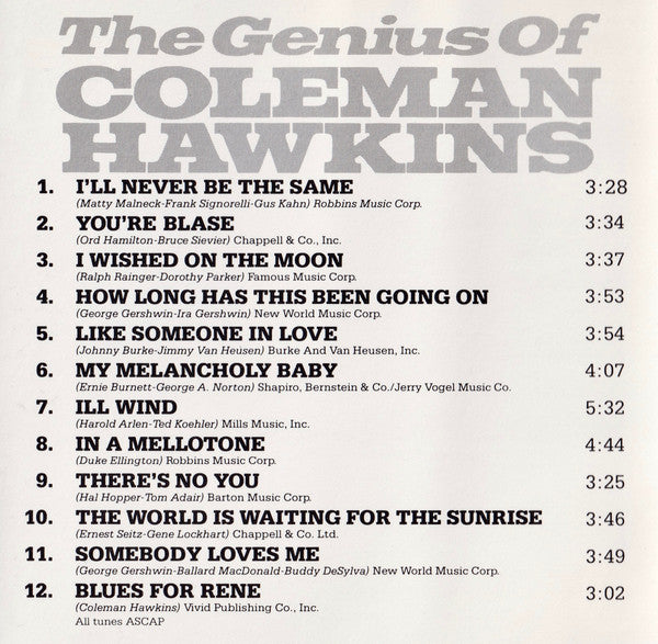 Coleman Hawkins - The Genius Of Coleman Hawkins (CD) Image