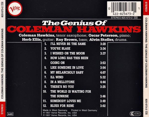 Coleman Hawkins - The Genius Of Coleman Hawkins (CD) Image