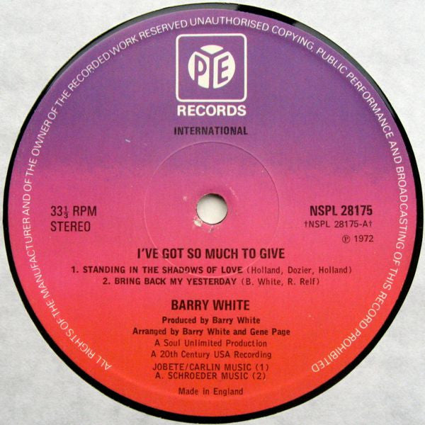 Barry White - I've Got So Much To Give (Vinyl) Image