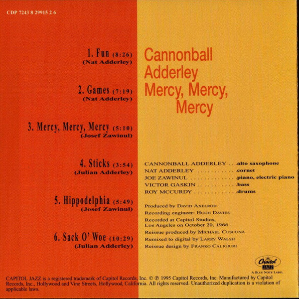 Cannonball Adderley Quintet, The - Mercy, Mercy, Mercy! - Live At "The Club" (CD) Image