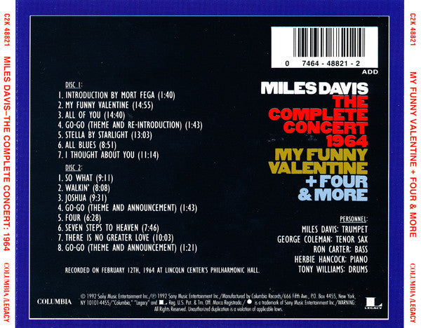 Miles Davis - The Complete Concert 1964 - My Funny Valentine + Four & More (CD) (2 CD) Image