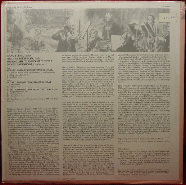 Isaac Stern Â· Pinchas Zukerman Â· Daniel Barenboim, English Chamber Orchestra - Wolfgang Amadeus Mozart Â· Carl Stamitz - Sinfonia Concertante / Sinfonia Concertante (Vinyl) Image