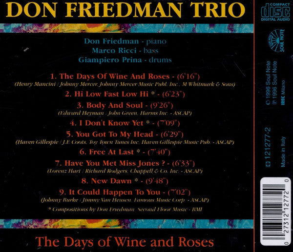 Don Friedman Trio - The Days Of Wine And Roses (CD) Image