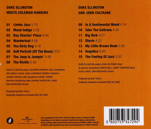 Duke Ellington - Meets Coleman Hawkins / And John Coltrane (CD) Image