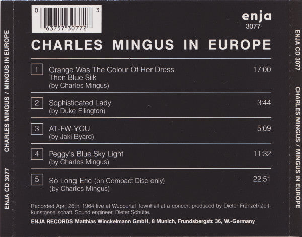 Charles Mingus - Mingus In Europe (CD) Image