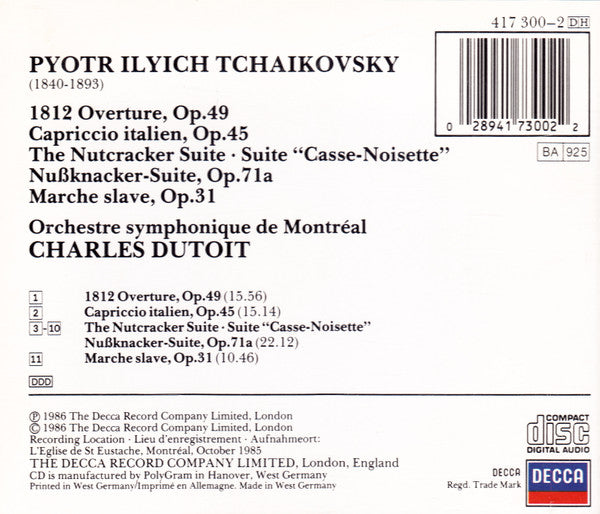 Pyotr Ilyich Tchaikovsky, Charles Dutoit, L'Orchestre Symphonique De Montreal - 1812 Overture â€¢ Capriccio Italien â€¢ The Nutcracker Suite â€¢ Marche Slave (CD) Image