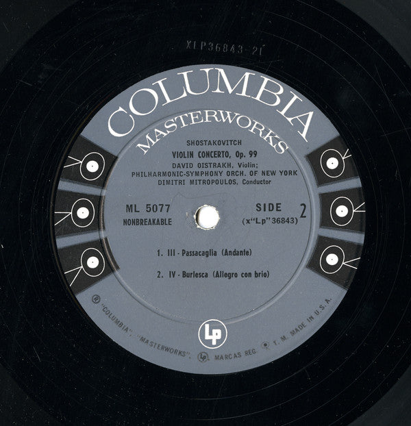Dmitri Shostakovich - David Oistrach, New York Philharmonic Orchestra, The, Dimitri Mitropoulos - Violin Concerto (Op. 99) (Vinyl) Image