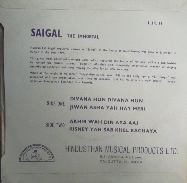 K. L. Saigal - Saigal The Immortal (45-RPM)