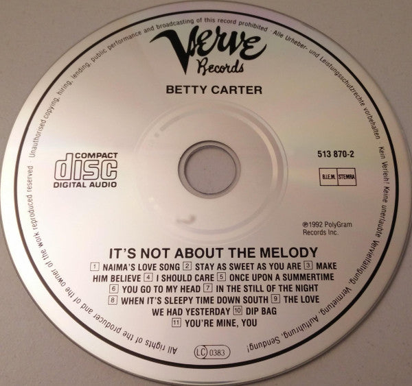 Betty Carter - It's Not About The Melody (CD) Image