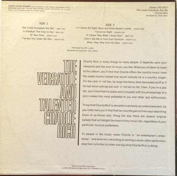 Charlie Rich - She Loved Everybody But Me (Vinyl) Image