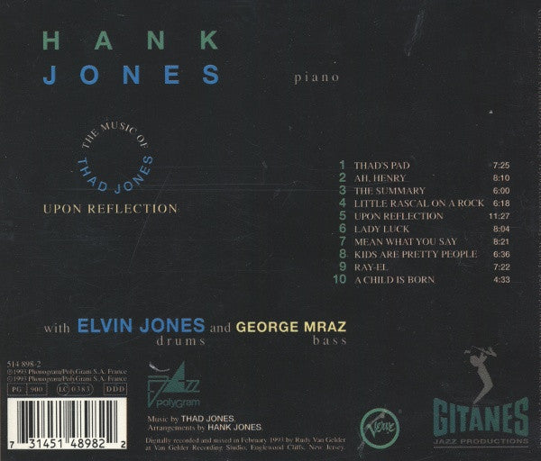 Hank Jones with Elvin Jones and George Mraz - Upon Reflection - The Music Of Thad Jones (CD) Image