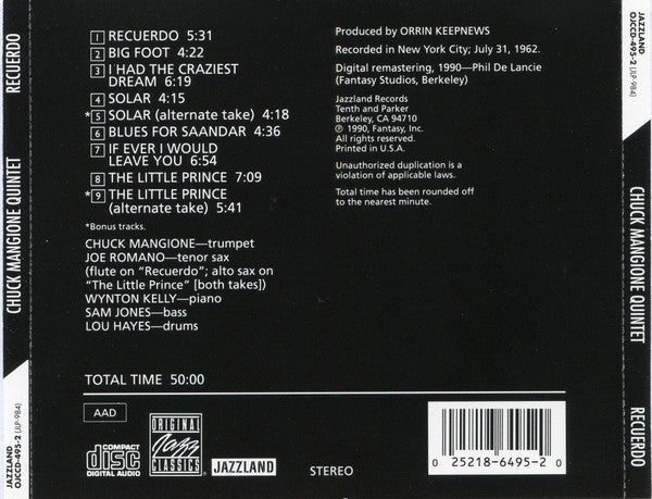 Chuck Mangione Quintet - Recuerdo (CD)
