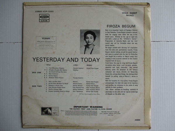 Firoza Begum - Yesterday & Today (Vinyl) Image